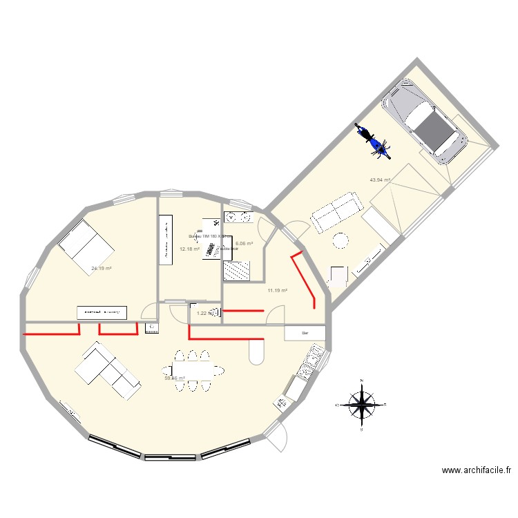 maison ronde 114cm sdb separer. Plan de 0 pièce et 0 m2