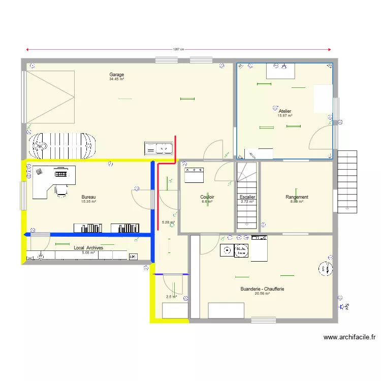 Cave Murs elec lumi&egrave;re. Plan de 