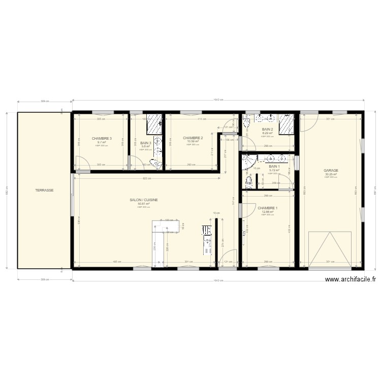 PLAN 2 PROJET DE MAISON MAËVA. Plan de 9 pièces et 158 m2