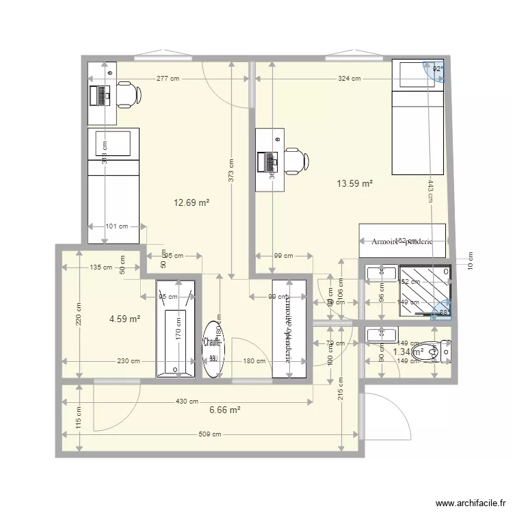 studio chambre apres travaux 3. Plan de 