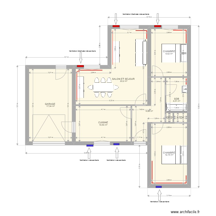 ROUILLARD. Plan de 9 pièces et 84 m2