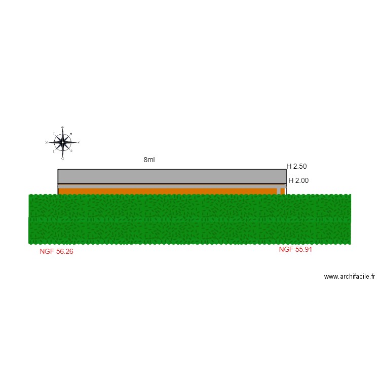 facade OUEST  chalet 20. Plan de 3 pièces et 19 m2