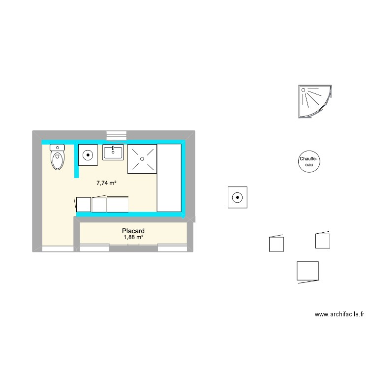 MU SDB. Plan de 2 pièces et 10 m2