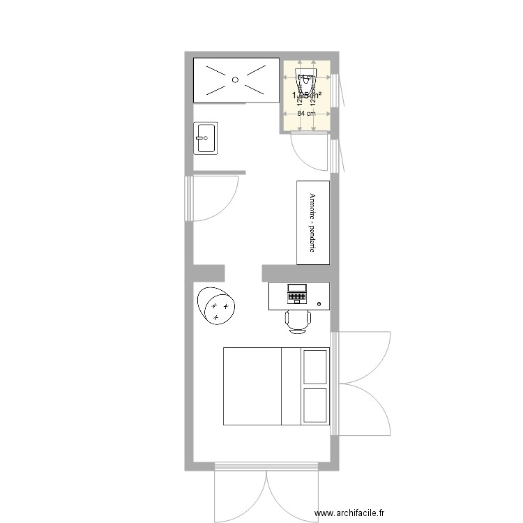 yoni 1. Plan de 1 pièce et 1 m2