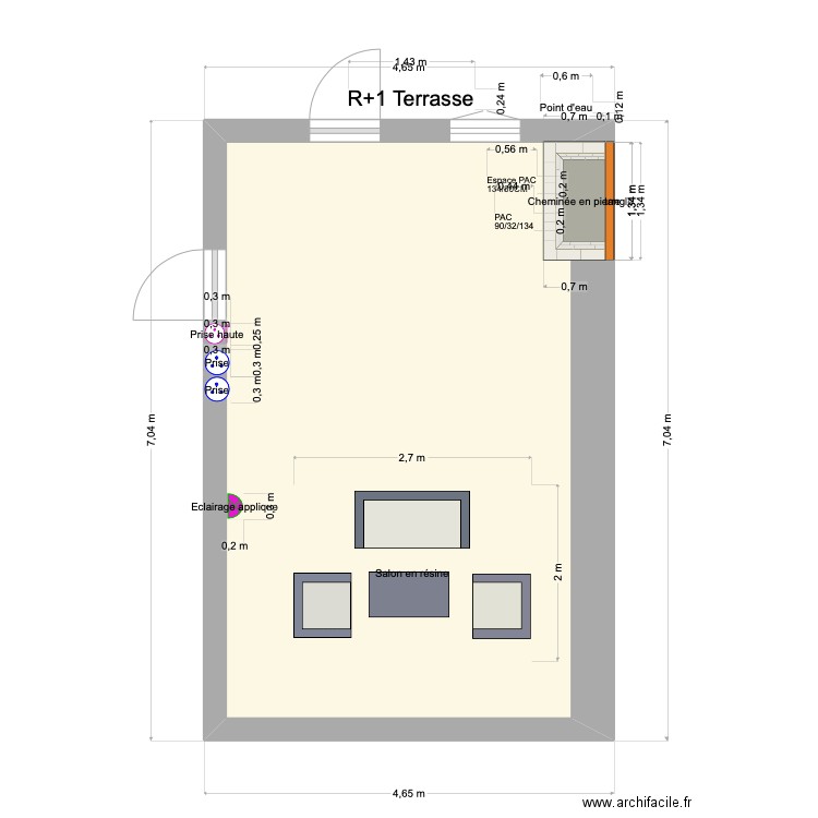 R+1 Terrasse ELEC+PLOMB. Plan de 1 pièce et 26 m2
