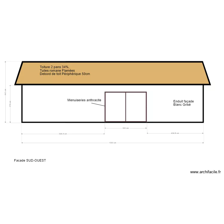 Facade SUD OUEST. Plan de 