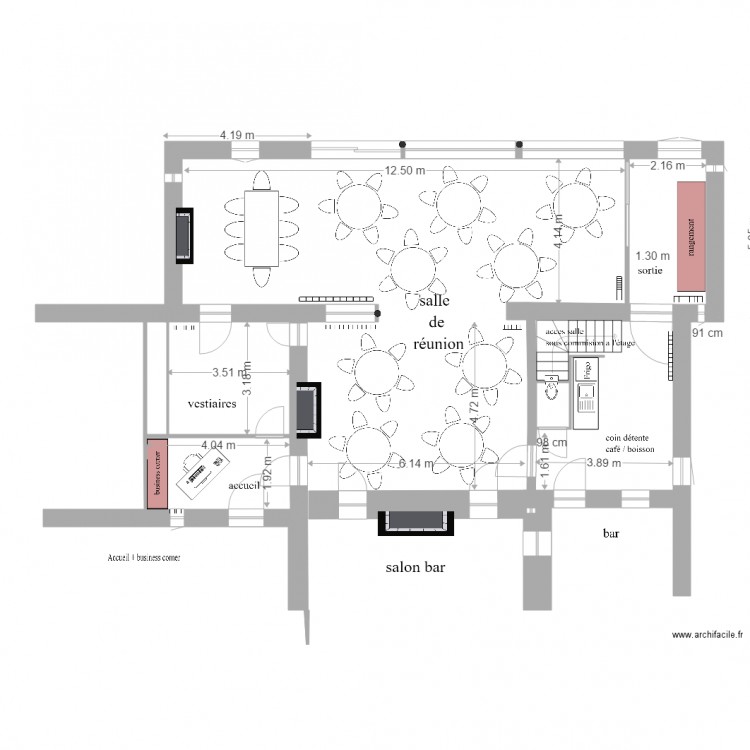 espace evenementiel  implantation tables . Plan de 0 pièce et 0 m2