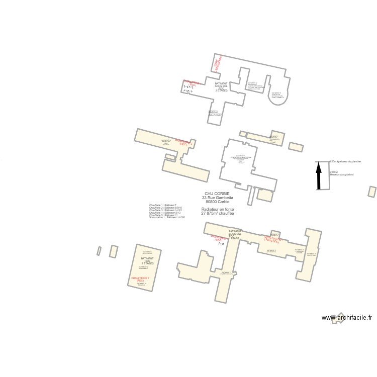 HOPITAL DE CORBIE 80 (27 875m² surface chauffée). Plan de 12 pièces et 2477 m2