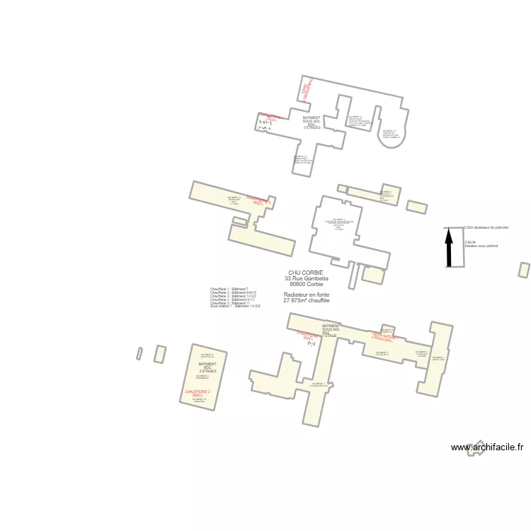 HOPITAL DE CORBIE 80 (27 875m&sup2; surface chauff&eacute;e). Plan de 
