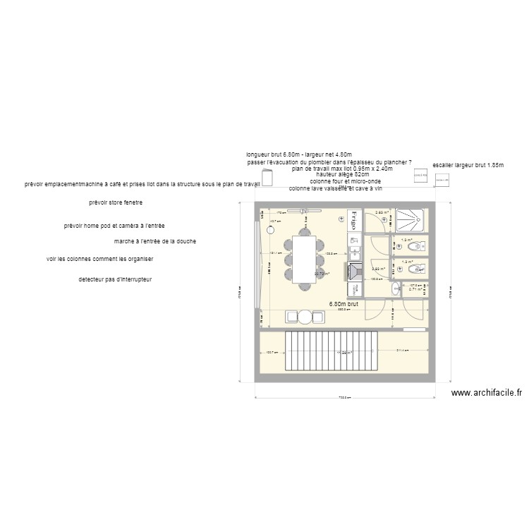 plan cuisine et wc MVO - v4. Plan de 7 pièces et 43 m2