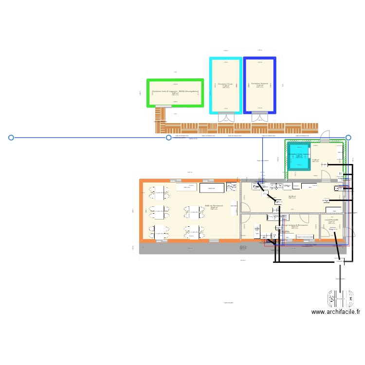 Restaurant Cuisine 2. Plan de 11 pièces et 159 m2