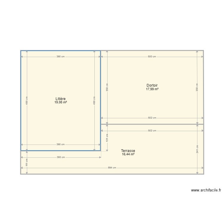 Niche Shanti. Plan de 3 pièces et 54 m2