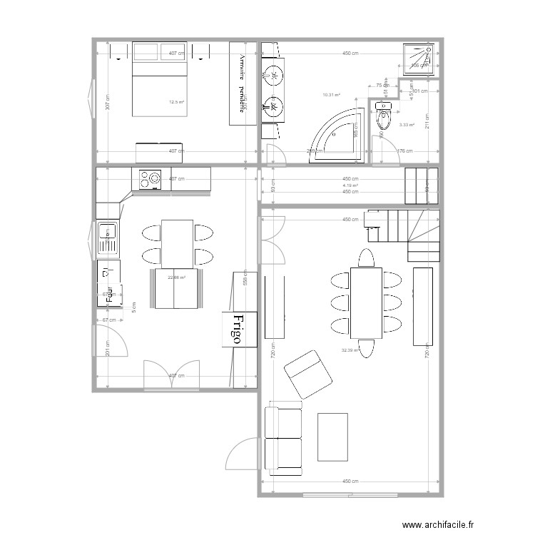 REZ DE CHAUSSEE. Plan de 6 pièces et 85 m2