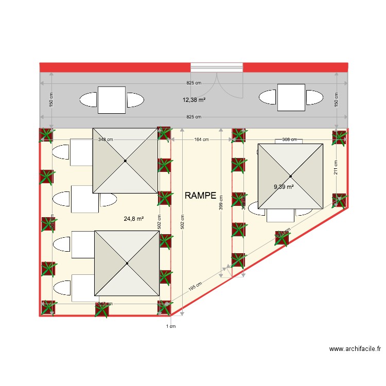 Projet JM terrasse. Plan de 3 pièces et 47 m2