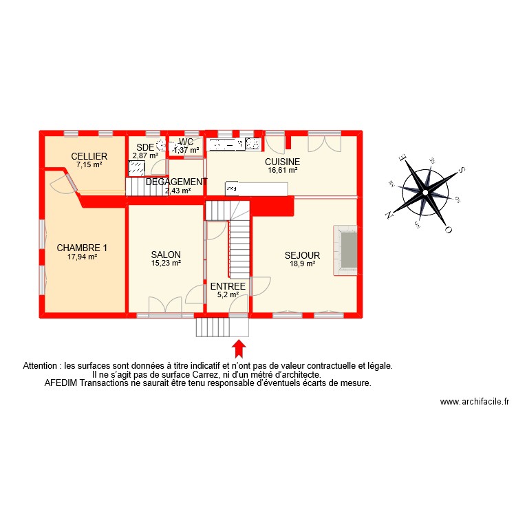 BI7987 RDC. Plan de 16 pièces et 97 m2