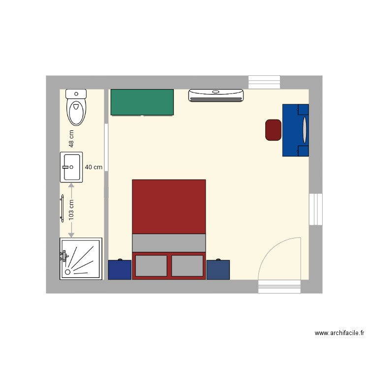 Chambre. Plan de 1 pièce et 17 m2