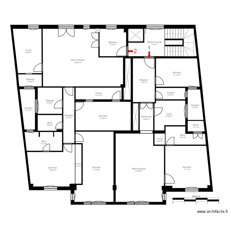 ED. CRISTALL, PLANTA 3. Plan de 31 pièces et 208 m2