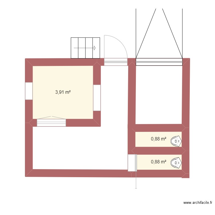 new. Plan de 3 pièces et 6 m2