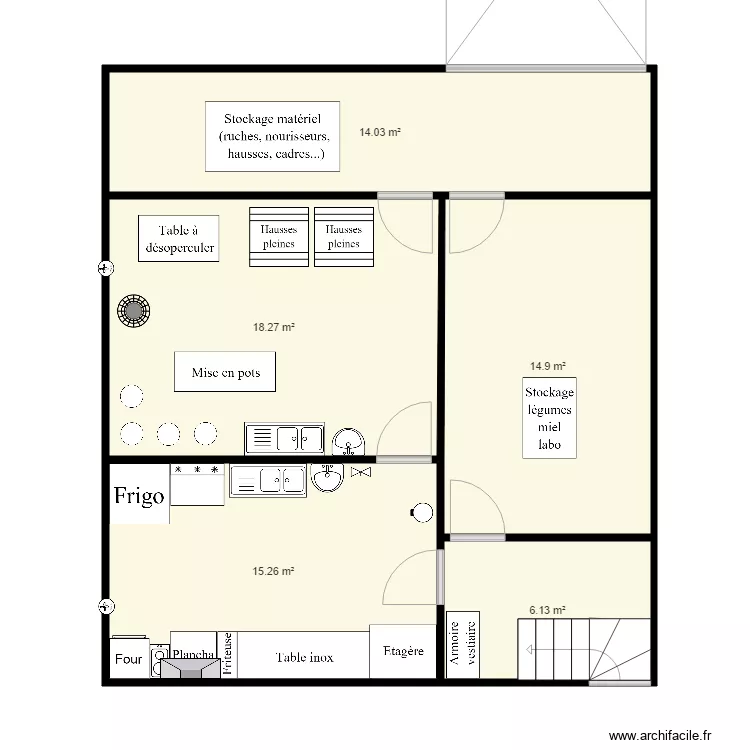 Miellerie et labo cuisine chaud v2. Plan de 