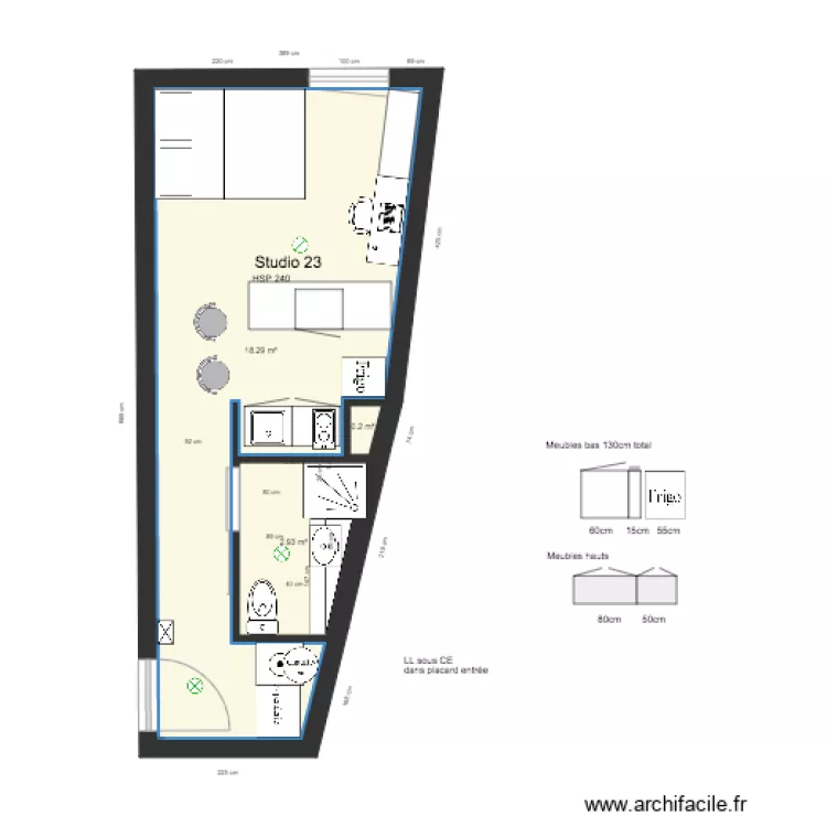STUDIO 23 APRES colonne. Plan de 