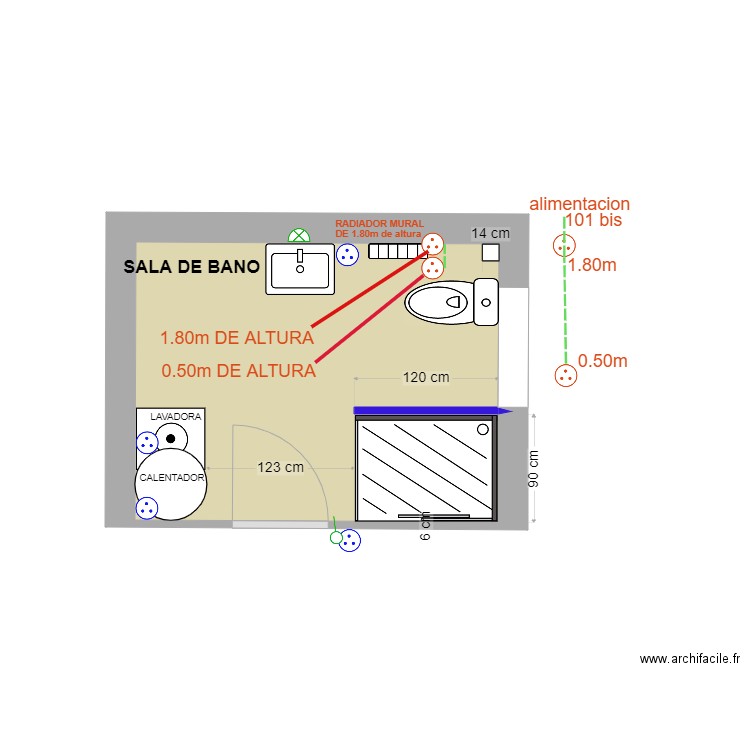 SALA DE BANIO. Plan de 1 pièce et 7 m2