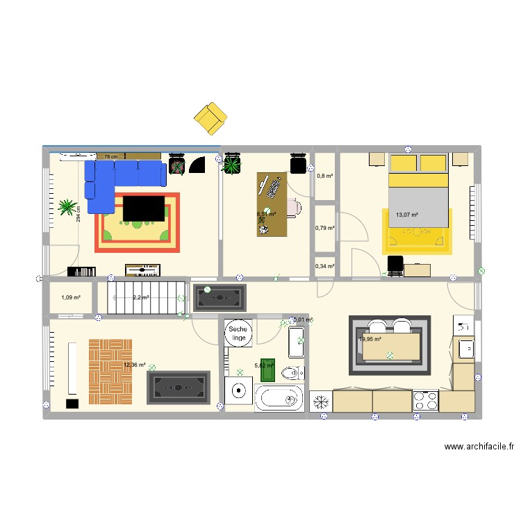 Plan Appartement - en arrivant. Plan de 12 pièces et 81 m2