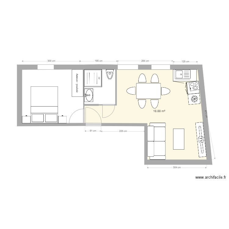 studio 1. Plan de 1 pièce et 19 m2