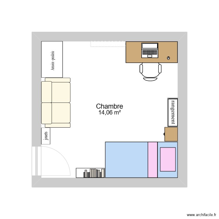 Chambre Anna. Plan de 1 pièce et 14 m2
