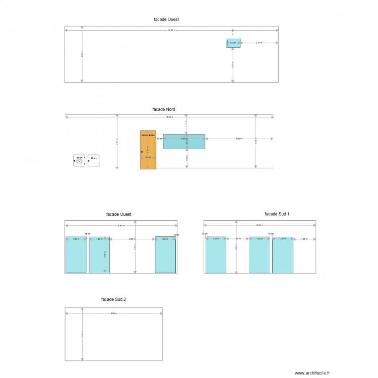 facades. Plan de 0 pièce et 0 m2