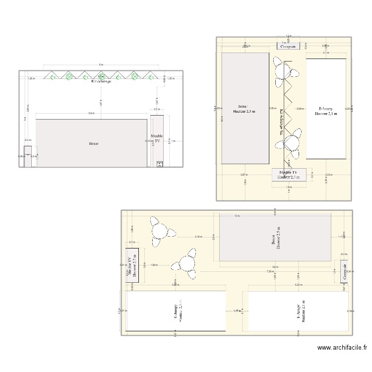 2eme étage. Plan de 3 pièces et 180 m2