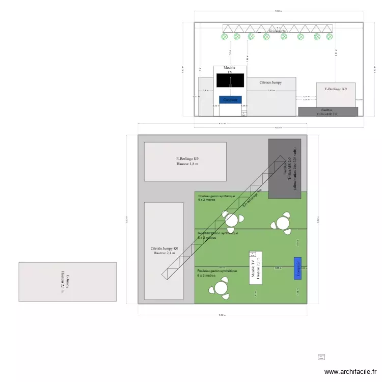 Salon. Plan de 2 Pièces et 141 m²