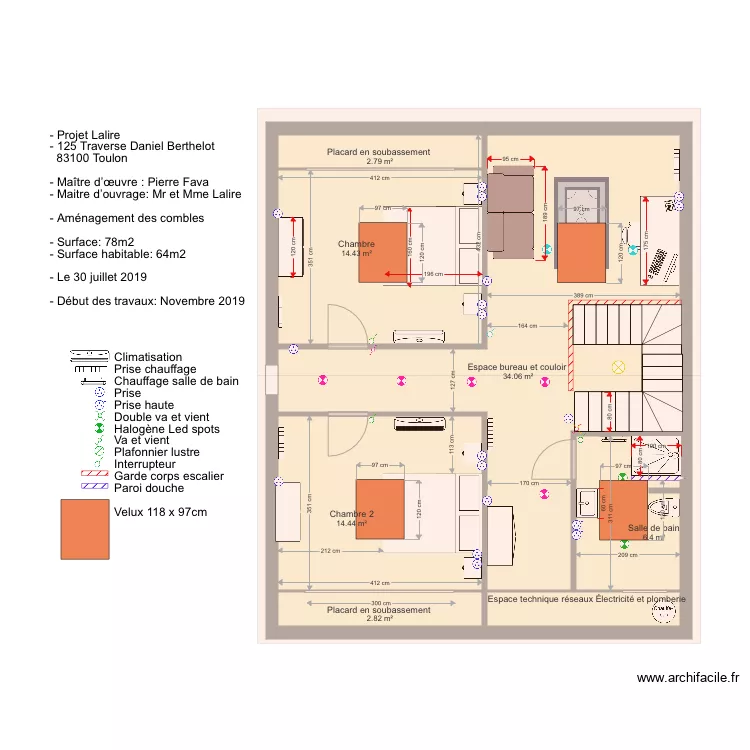 Projet Lalire Combles avec velux. Plan de 