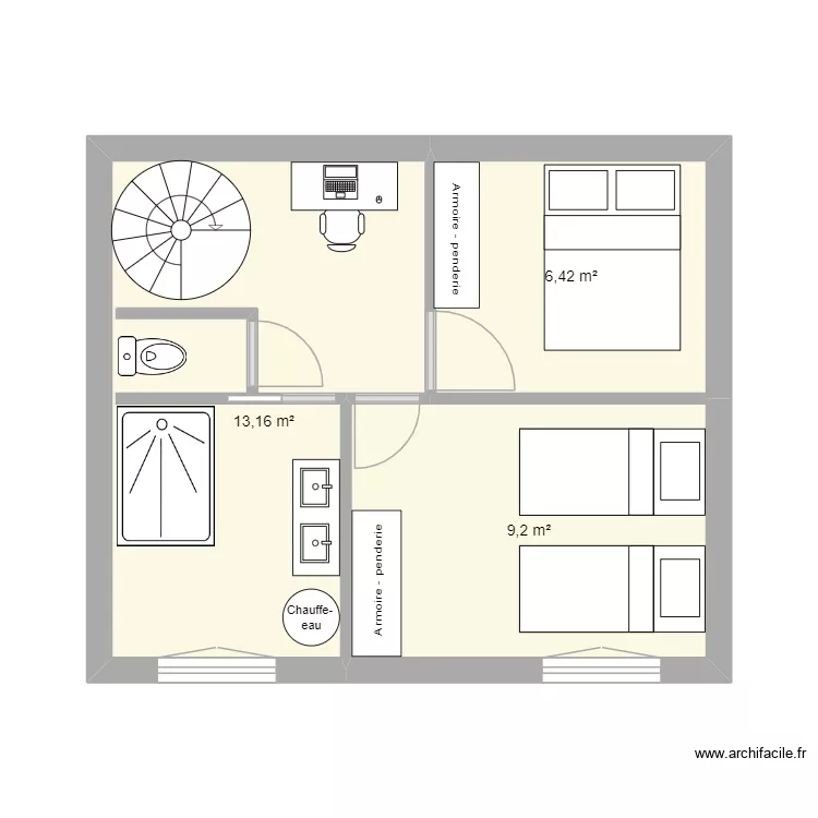 ETAGE V2. Plan de 3  et 29 m²