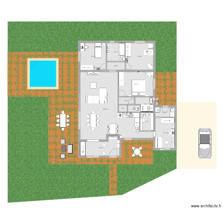 Plan. Plan de 14 pièces et 143 m2