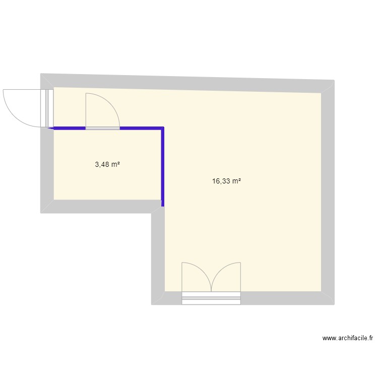 Buanderi. Plan de 2 pièces et 20 m2