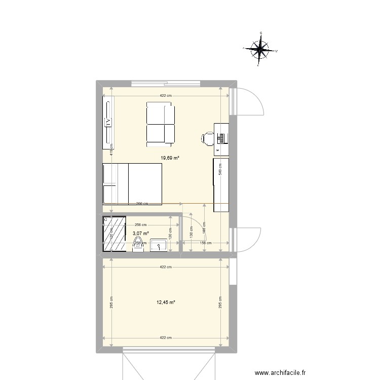 GARAGE BATEAU V1. Plan de 3 pièces et 35 m2