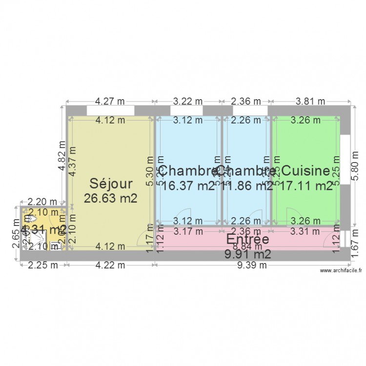 3 pièces  2ème étage arrière. Plan de 0 pièce et 0 m2