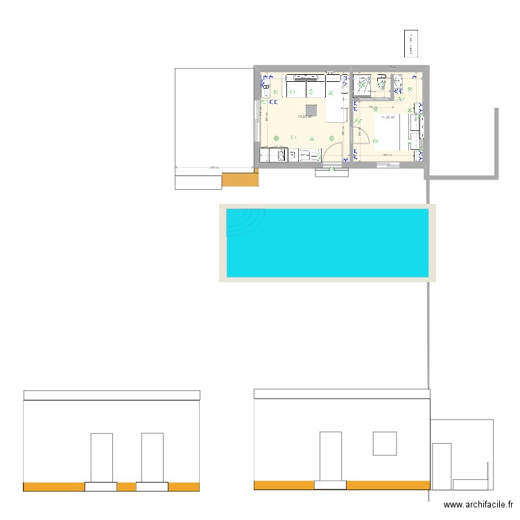 poolhouse 13 juin 2022. Plan de 2 pièces et 26 m2