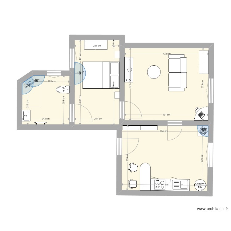 M.MARTIN Julien Nimes avec côtes. Plan de 3 pièces et 47 m2