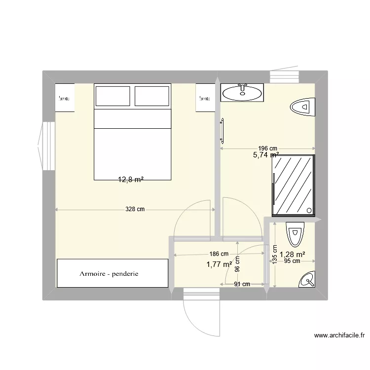 chambre studio . Plan de 