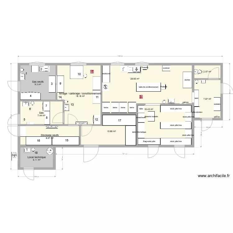 am&eacute;nagements local pates sans meuble. Plan de 