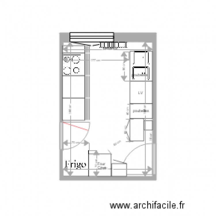 cuisine 6 meubles bas. Plan de 1 pièce et 9 m2