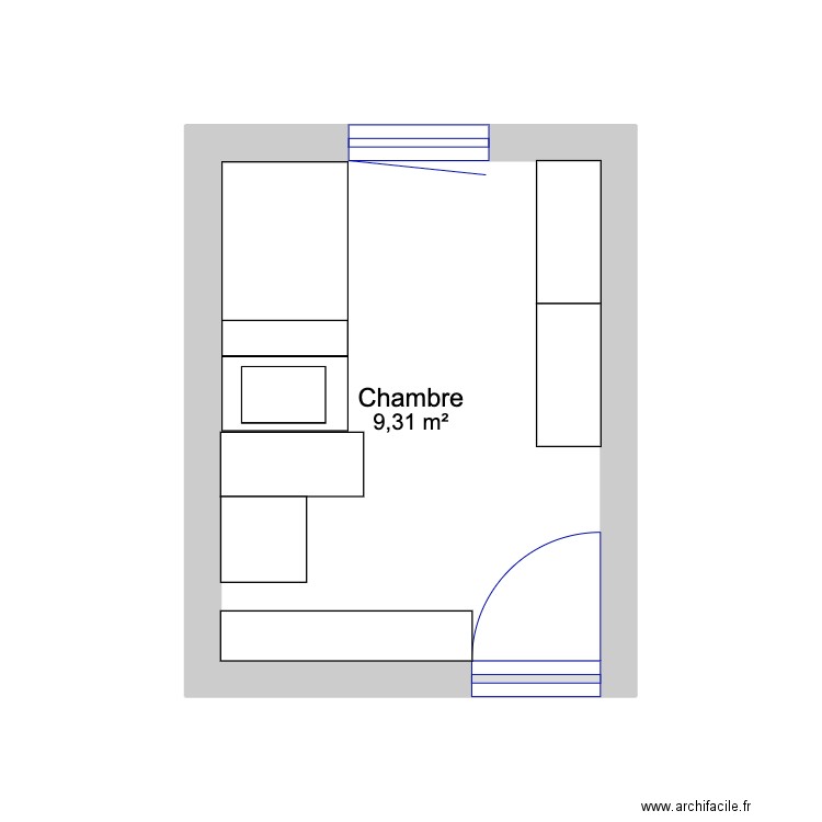Chambre Gabin. Plan de 1 pièce et 9 m2