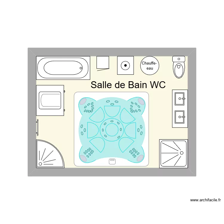 Symbole Sdb. Plan de 1 Pièce et 17 m²