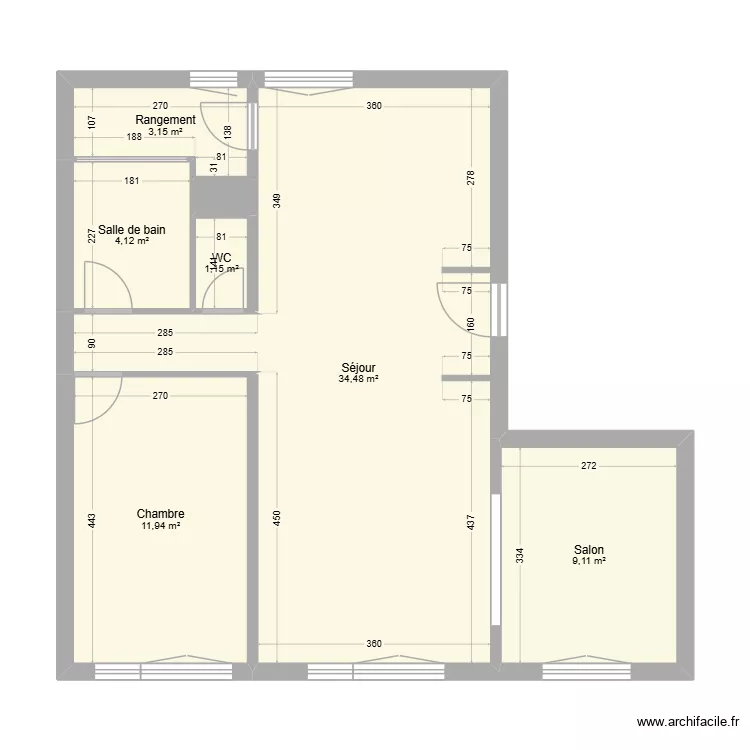 Appartement de Gabrielle 2. Plan de 7  et 64 m²