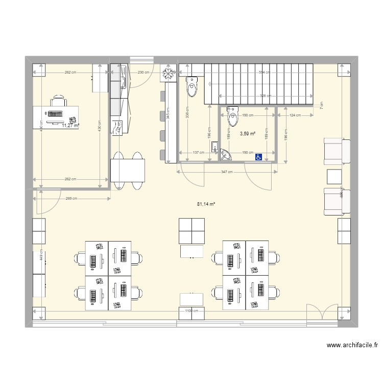 STEF RDC 1. Plan de 3 pièces et 96 m2