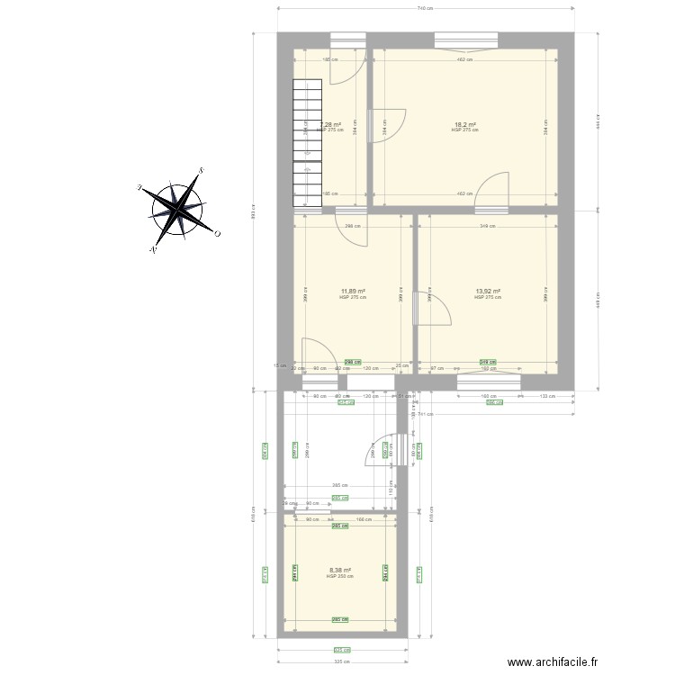 maison a Onoz. Plan de 5 pièces et 60 m2