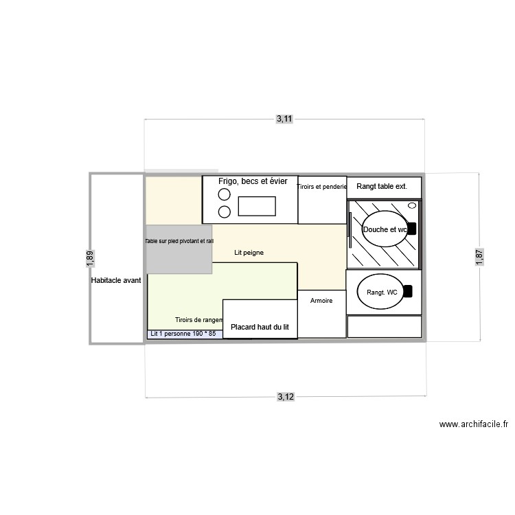 Van 2. Plan de 1 pièce et 6 m2