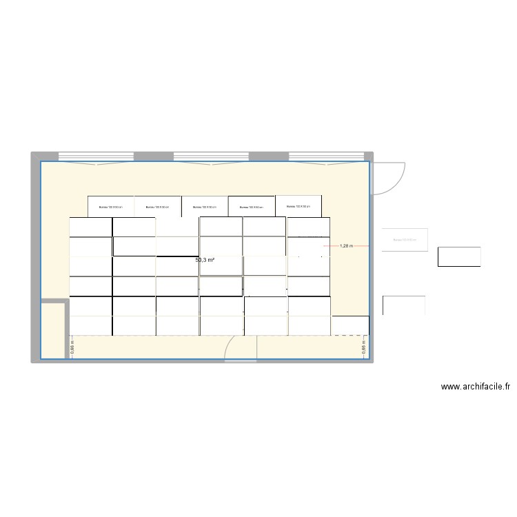 20230607 - Niort Tech avec mobilier en U et plafond. Plan de 2 pièces et 101 m2