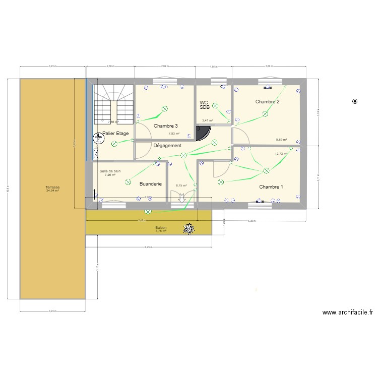 projet V4 ELEC. Plan de 15 pièces et 159 m2